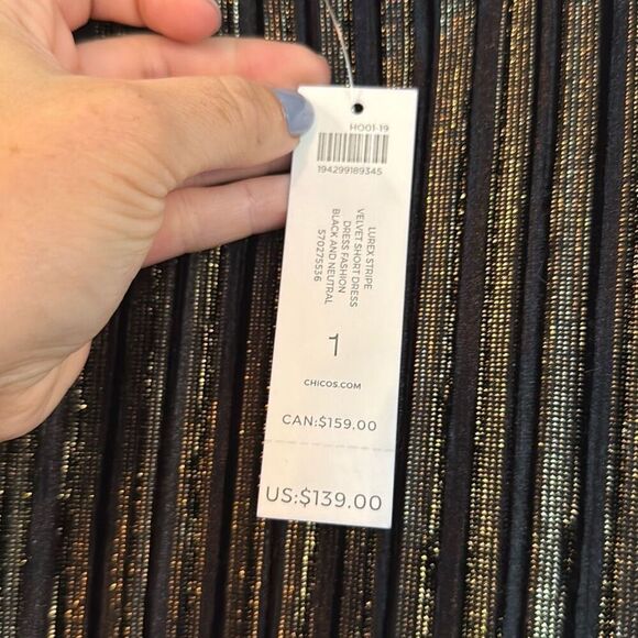 Chicos NWT velvet lurex metallic stripe dress size 1/M - Picture 6 of 13